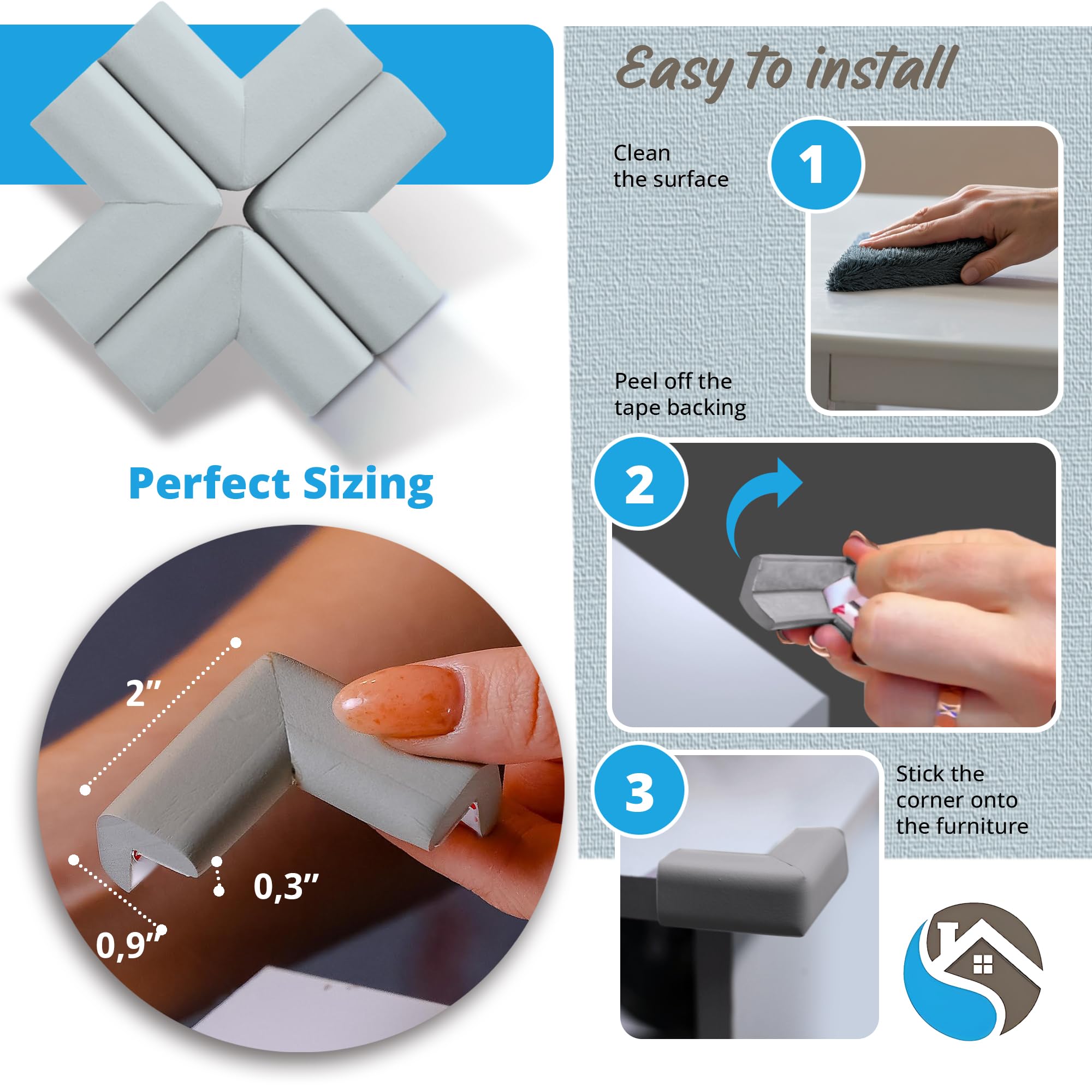 8-Pack Baby Proofing Corner Guards, Soft Rubber Corner Protectors for Furniture, 3M Adhesive Pre-Taped Corner Bumper Guards, Child Proof Safety for Fireplace, Table, Cabinet & Stairs, Black