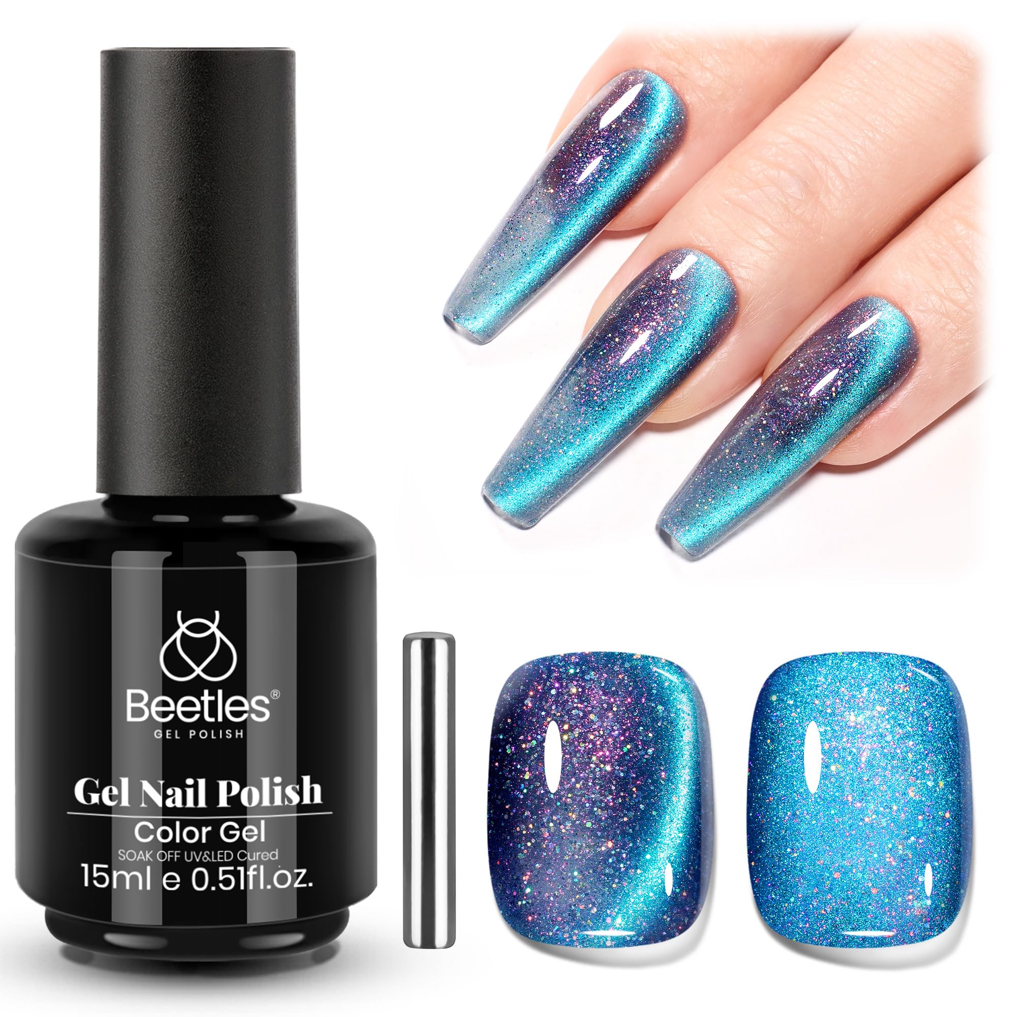 Beetles Star Cascade Silver Cat Eye Gel Nail Polish - 15ML Christmas Silver Glitter Cat Eye Gel Polish with Magnet Soak Off UV Velvet Nail Polish Salon DIY Manicure Winter Gift for Women