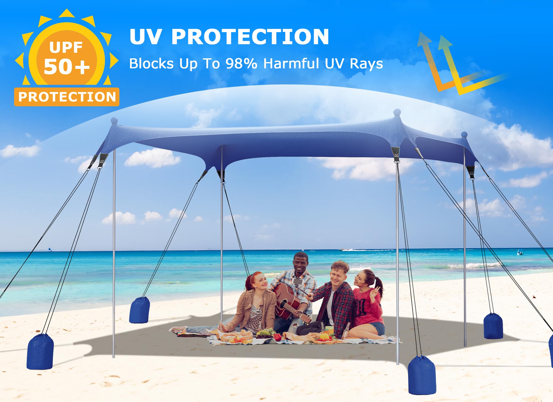 Gorich Beach Tent Sun Shelter with 8 Sandbags, UPF50+ Protection & Windproof Pop Up Beach Canopy Tent Sun Shade for Family, Travel & Camping, Easy Setup Canopy Umbrella
