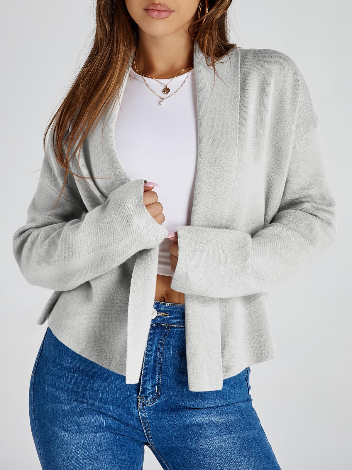 Saodimallsu Womens Cropped Cardigan Open Front Shawl 2026 Fall Trendy Long Sleeve Sweater Jacket
