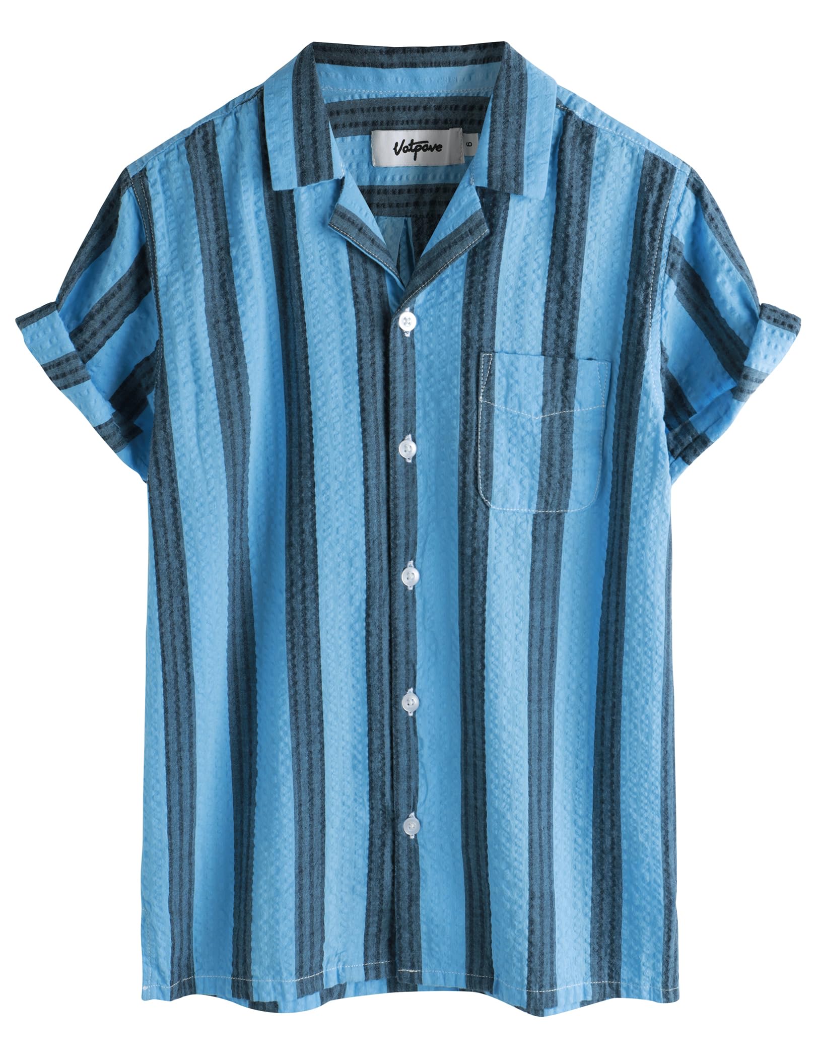 VATPAVE Boys Button Down Shirt Short Sleeve Casual Hawaiian Shirt Cuban Collar Summer Beach Shirts with Pocket