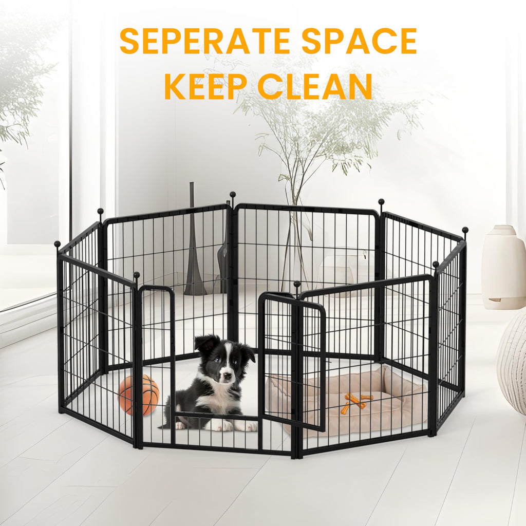 Dog Playpen 24 Inch 8 Panels, Ideal Dog Fence for Puppy/Small Dogs Indoor & Outdoor Bliss, Perfect Dog Pen for Camping, Yard, RV, Garden Fence, Black