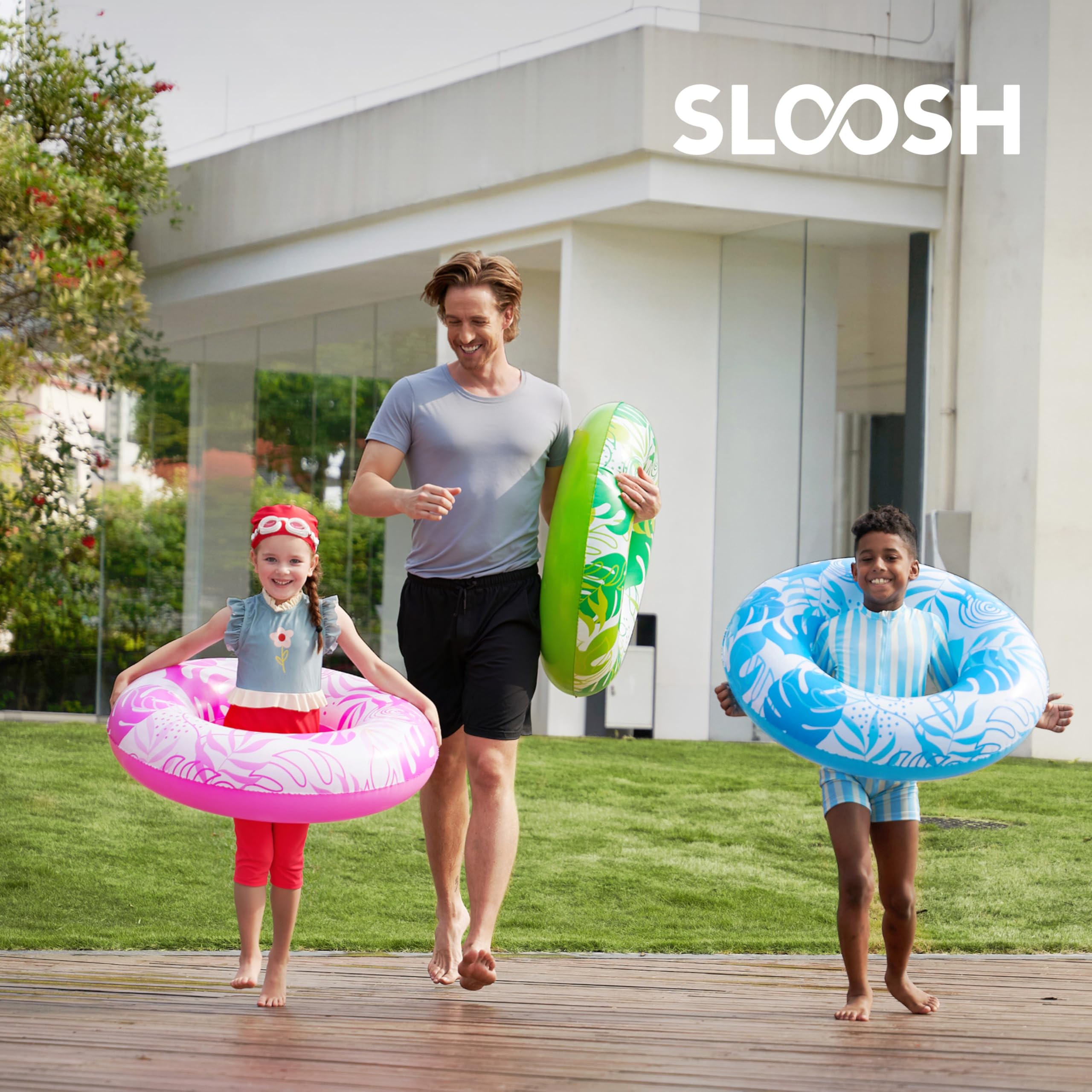 JOYIN Inflatable Swim Tube Raft (3 pack) with Summer Fruits Painting, Pool Toys for Swimming Pool Party Decorations