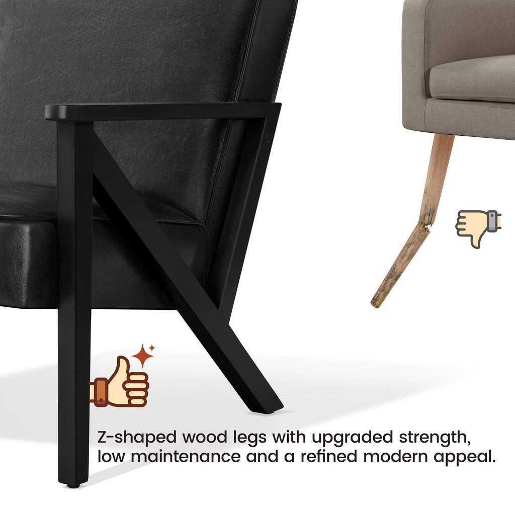 Yaheetech Accent Chair, PU Leather Reading Chair, Mid Century Modern Arm Chair with Solid Wood Frame for Living Room Bedroom Waiting Room, 2 Pieces, Black