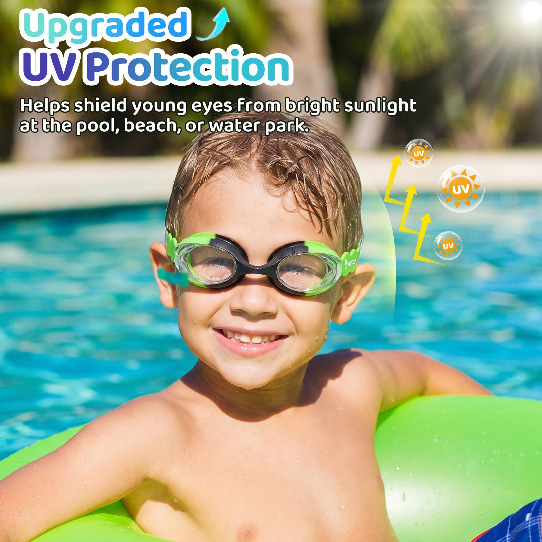 Vvinca Kids Swim Goggles with Fabric Strap No Tangle Pain-Free, Anti-Fog Swimming Pool Goggle No Leak for Toddlers Girls Boys
