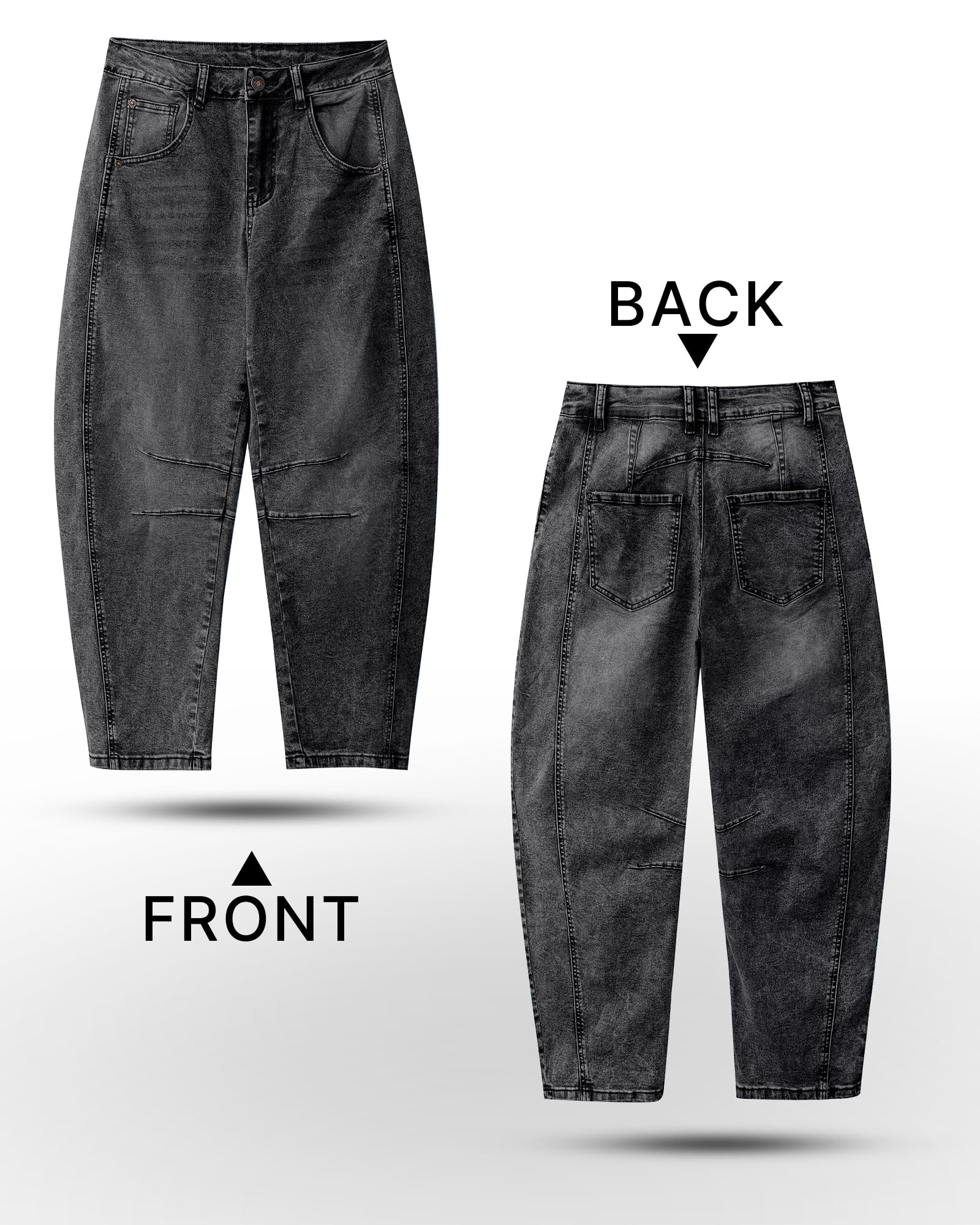 Utyful Barrel Jeans Women Cropped Baggy Trendy High Waisted Distressed Loose Stretch Denim Trouser Jeans with Pockets