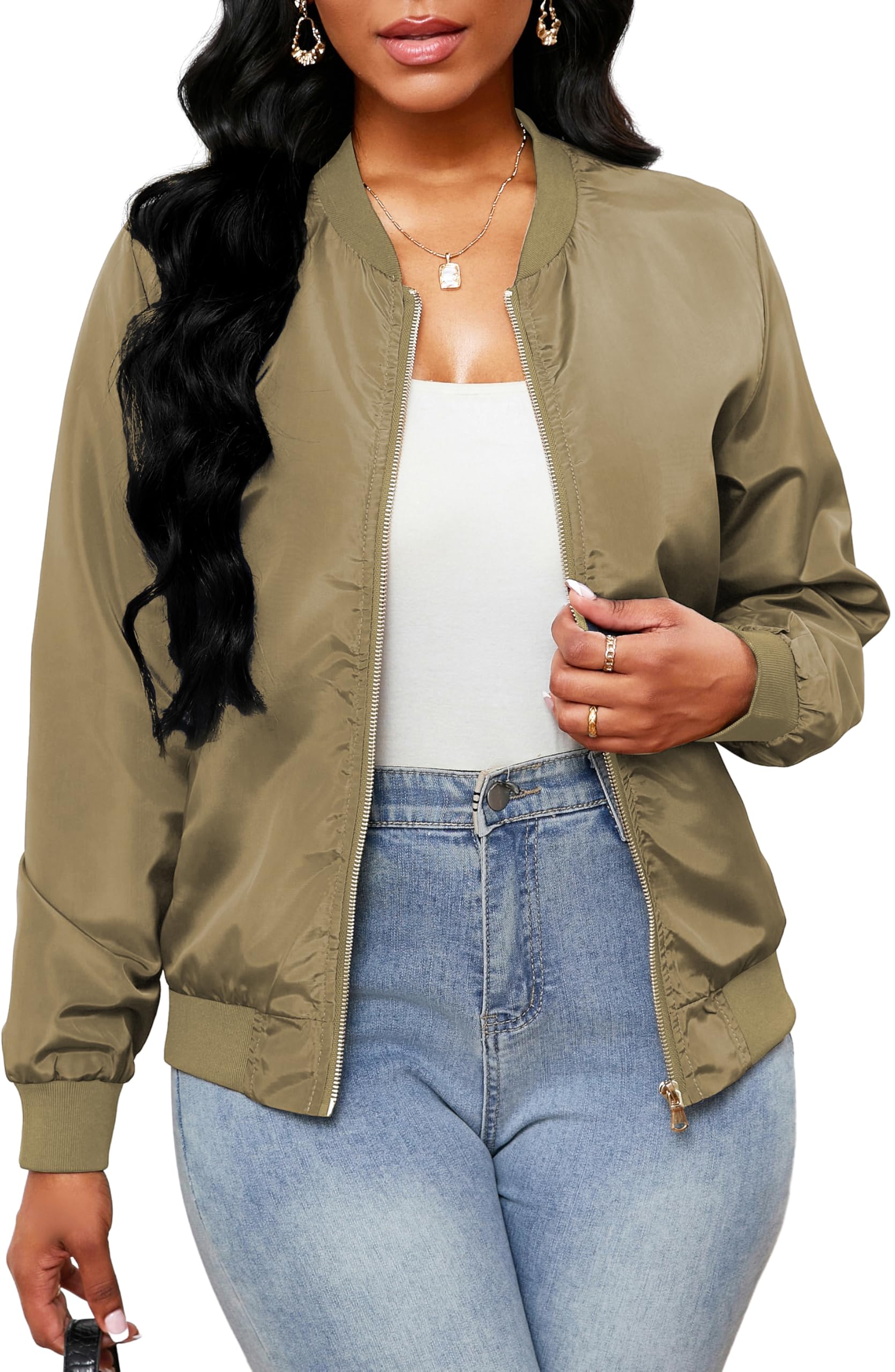 sexycherry Jackets for Women Casual Long Sleeve Lightweight Coats Full Zip Up with Lining Pockets