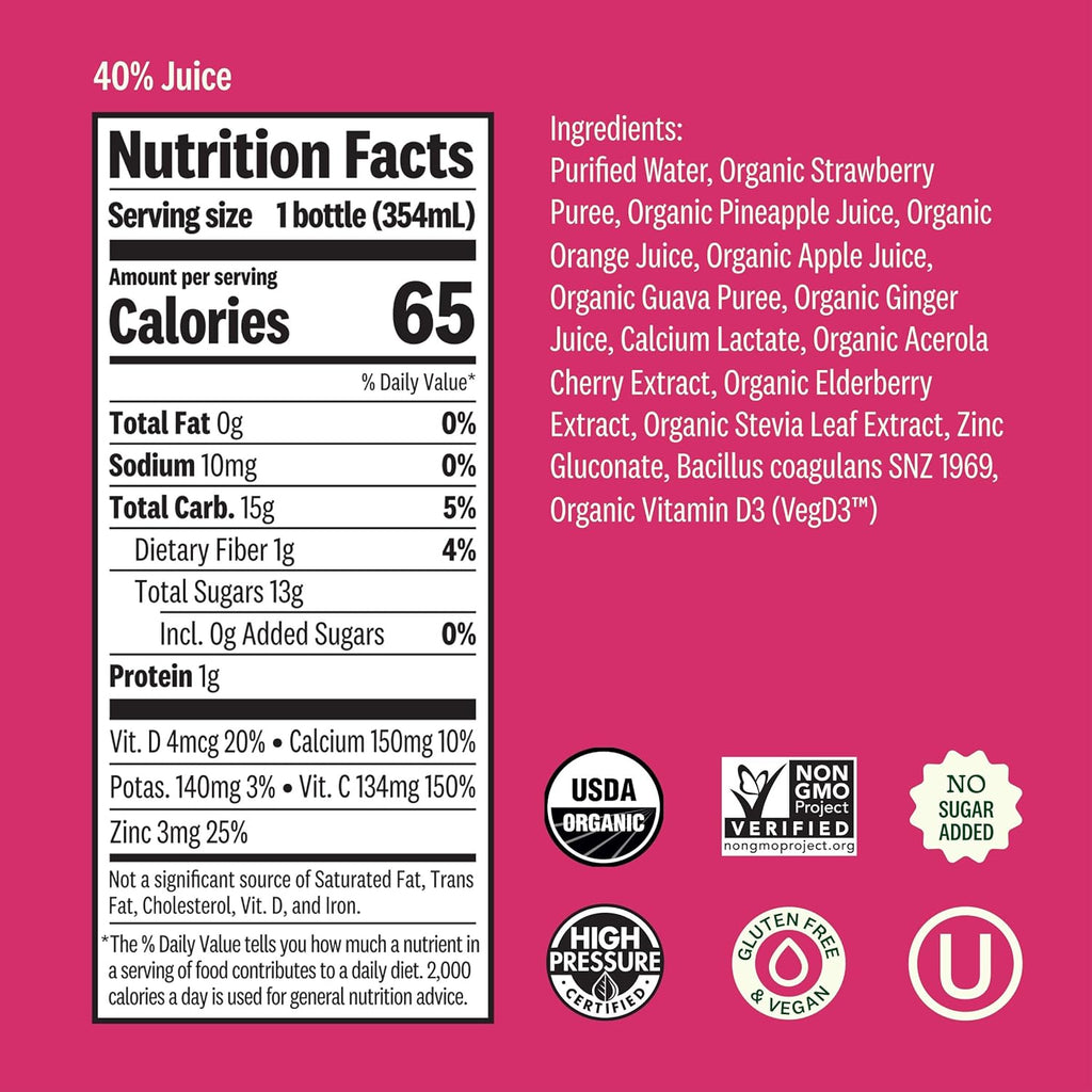Suja Organic Immunity Strawberry Guava Cold Pressed Juice Drink, 12 fl oz Bottle