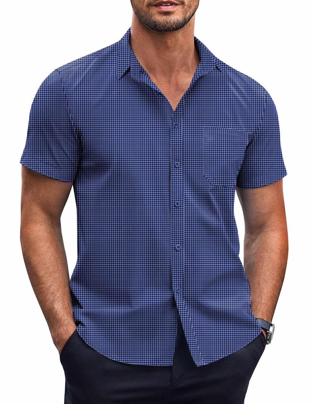 COOFANDY Mens Short Sleeve Button Down Shirts Wrinkle Free Dress Shirts Casual Polka Dot Print Shirt with Pocket
