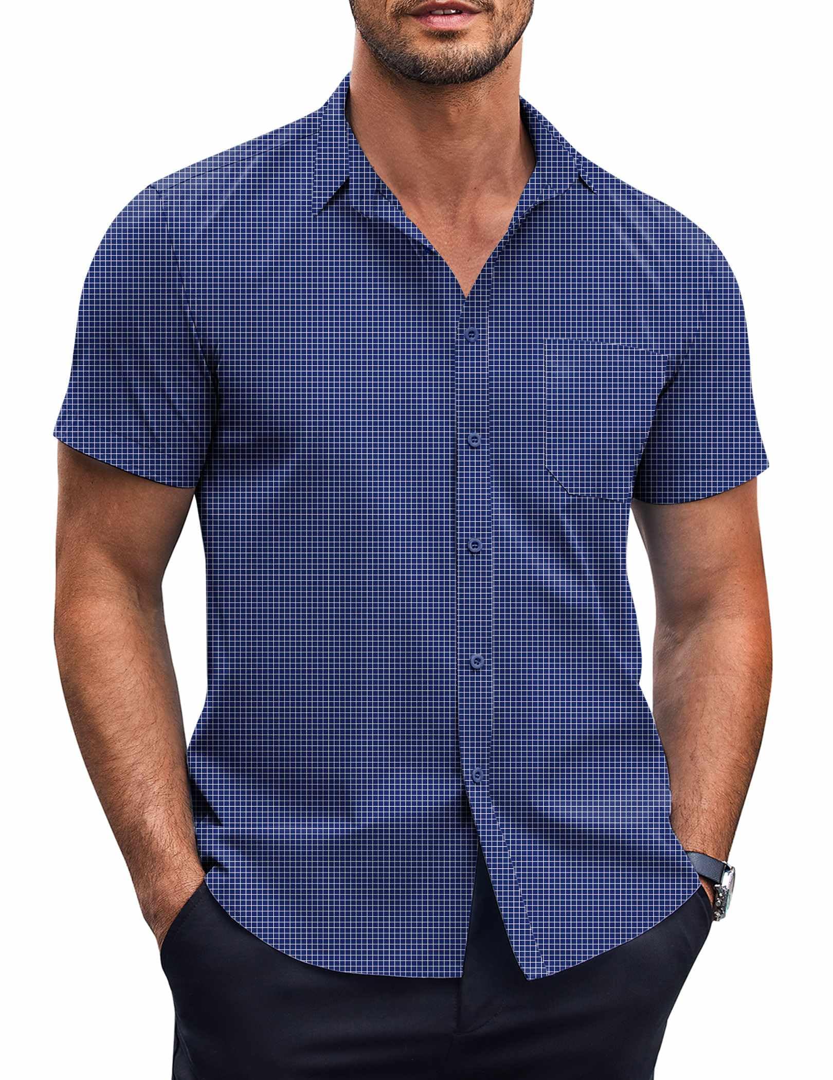 COOFANDY Mens Short Sleeve Button Down Shirts Wrinkle Free Dress Shirts Casual Polka Dot Print Shirt with Pocket