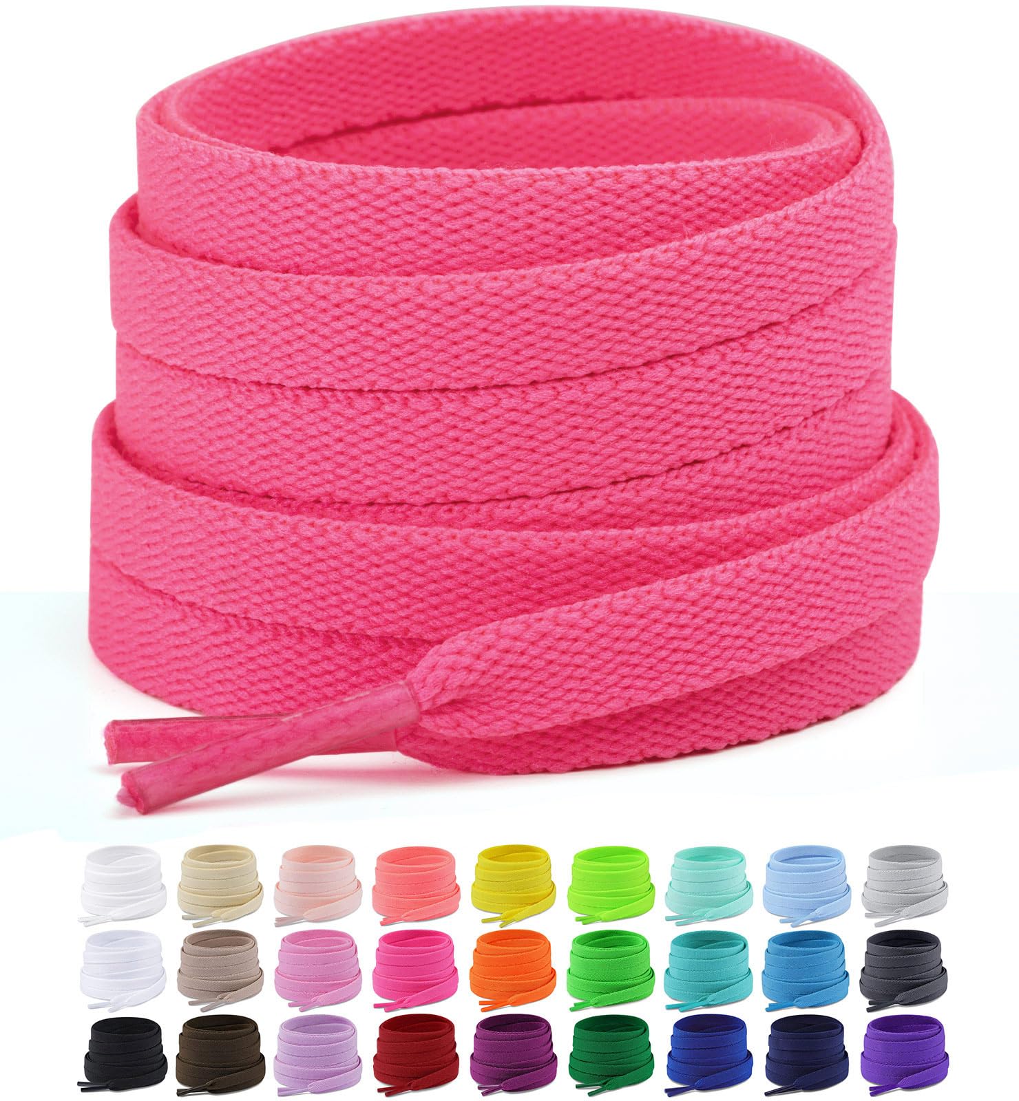 Upgrade Tight Weave Flat Shoelaces 28 Colors 5/16" Wide Shoe Laces for Sneakers - 2Pairs