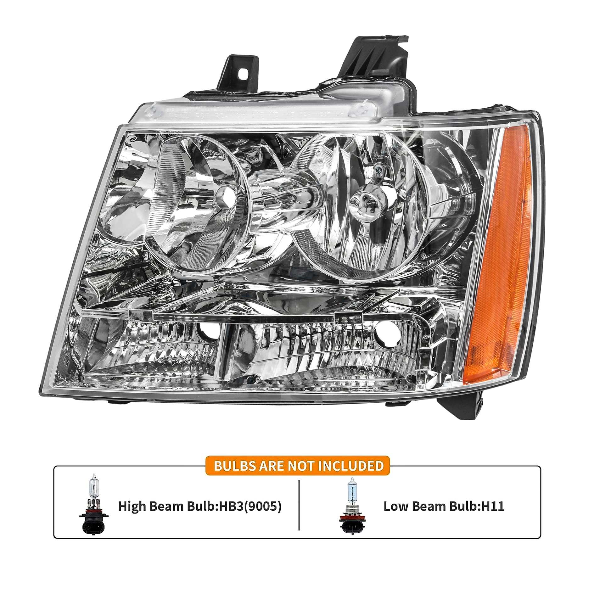 APSVE Headlights Assembly Fit for 2007-2014 Chevy Tahoe,For 07-13 Chevy Suburban Avalanche Replacement Headlamp Pair OE style, Chrome Housing Amber Side