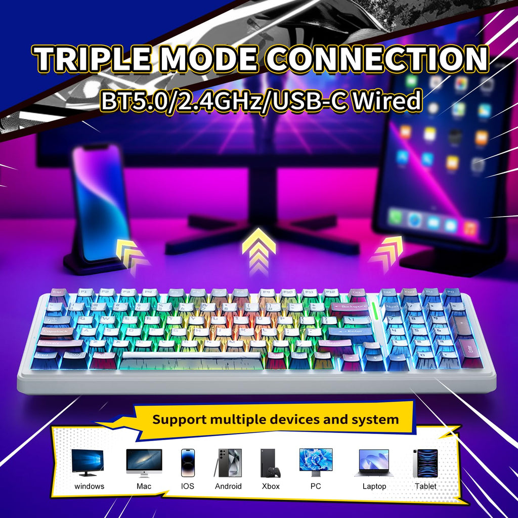 Aula F99 Mechanical Gaming Keyboard, Wireless Creamy Keyboard Hot Swappable Custom Keyboards Rechargeable, Tri-Mode BT5.0/2.4GHz/USB-C, Pre-lubed Linear Switches, RGB Backlit, Gasket Structure