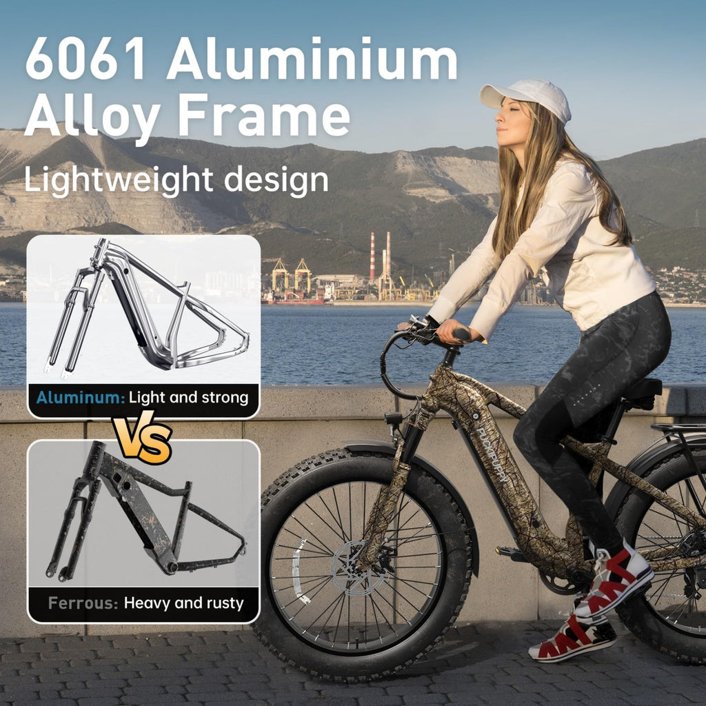 PUCKIPUPPY Electric Bike for Adults with 960W(Peak), 26" Fat Tire Electric Mountain Bike, 48V 15AH Removable Battery Ebike, 28MPH Aluminum Frame E Bike with Rear Storage Shelf
