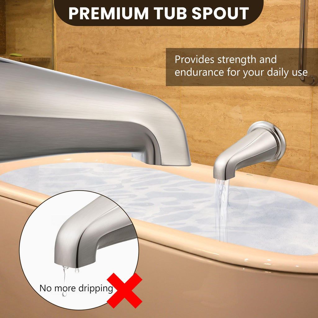 Dreyoo Tub Spout (Universal Fits 1/2" Copper Pipe, 1/2" IPS and 3/4" IPS), Bathroom Bathtub Faucet with Adapters and Hex Wrench(Brushed Nickel,Simple)