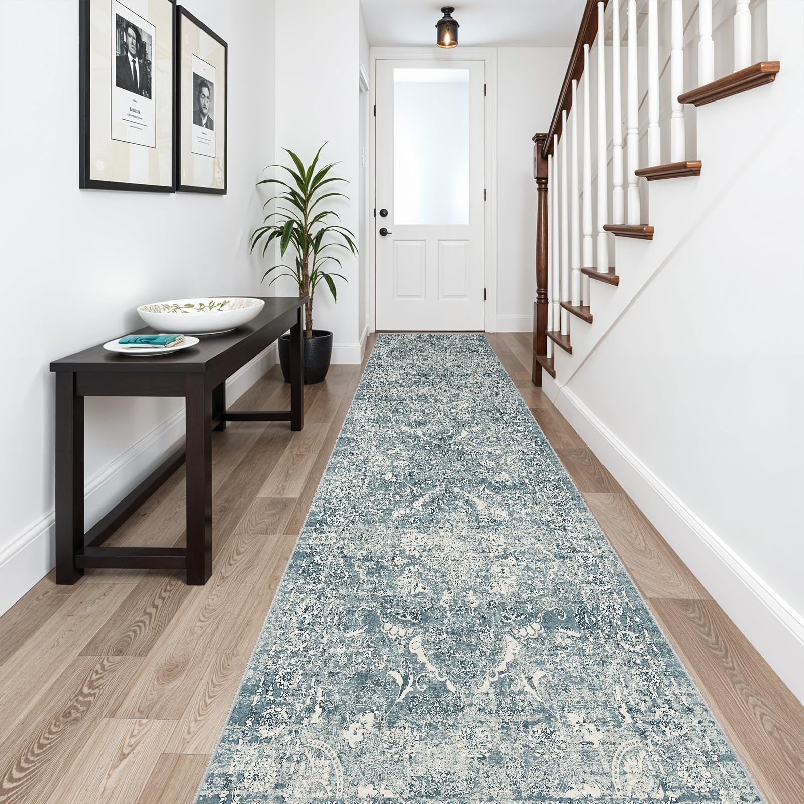 2x5 Washable Kitchen Runner Rug - Soft Low Pile Floral Animal Cat Print Rugs with Non-Slip Backing Waterproof Stain-Resistant Indoor Carpet for Hallway Entryway Bathroom Bedroom (Black)