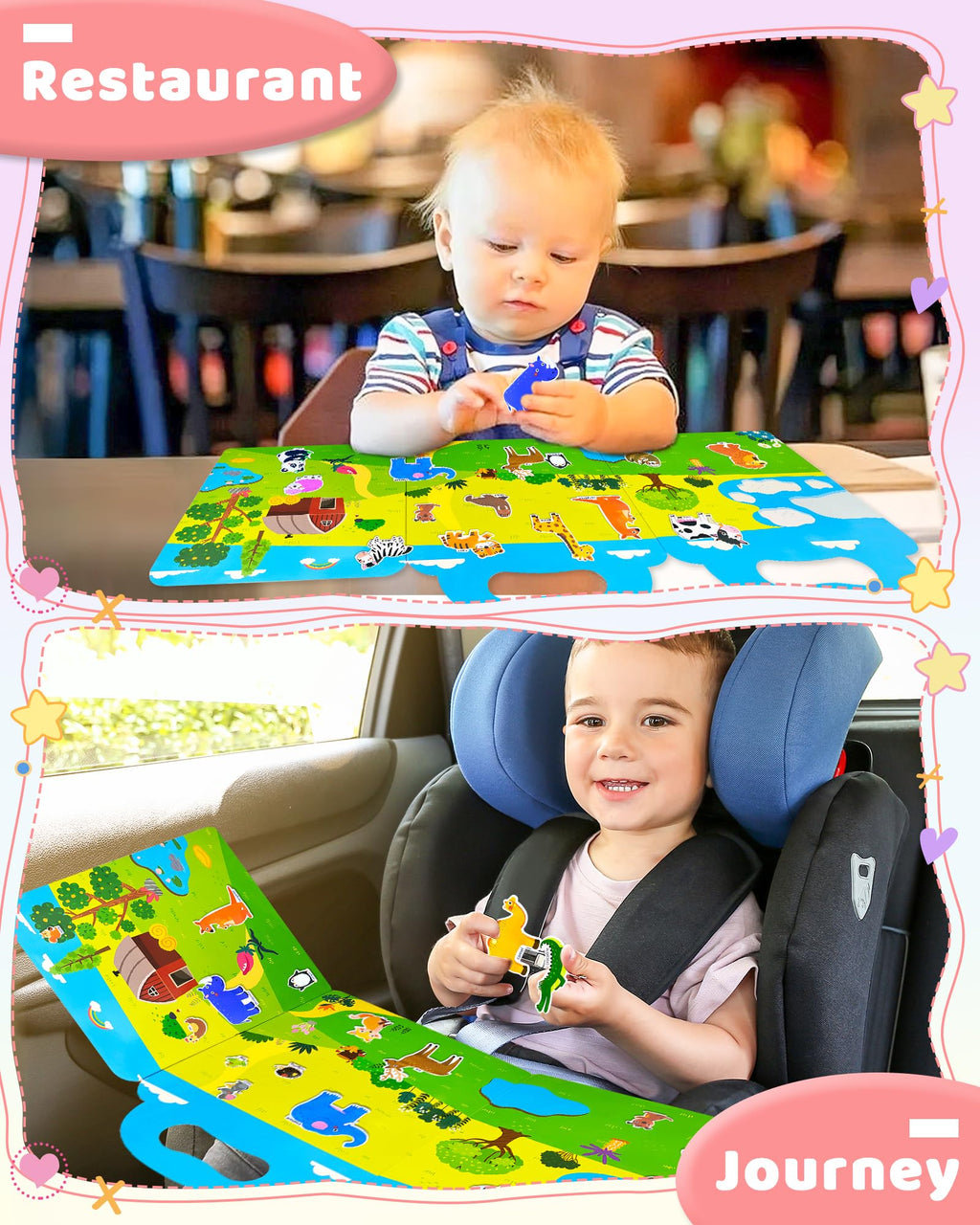 Benresive Reusable Sticker Book for Toddlers, Stickers for Kids, Travel Toys for Arts & Crafts Activities, Birthday Gift for Boys & Girls, Animals Dinosaurs Insects Themes