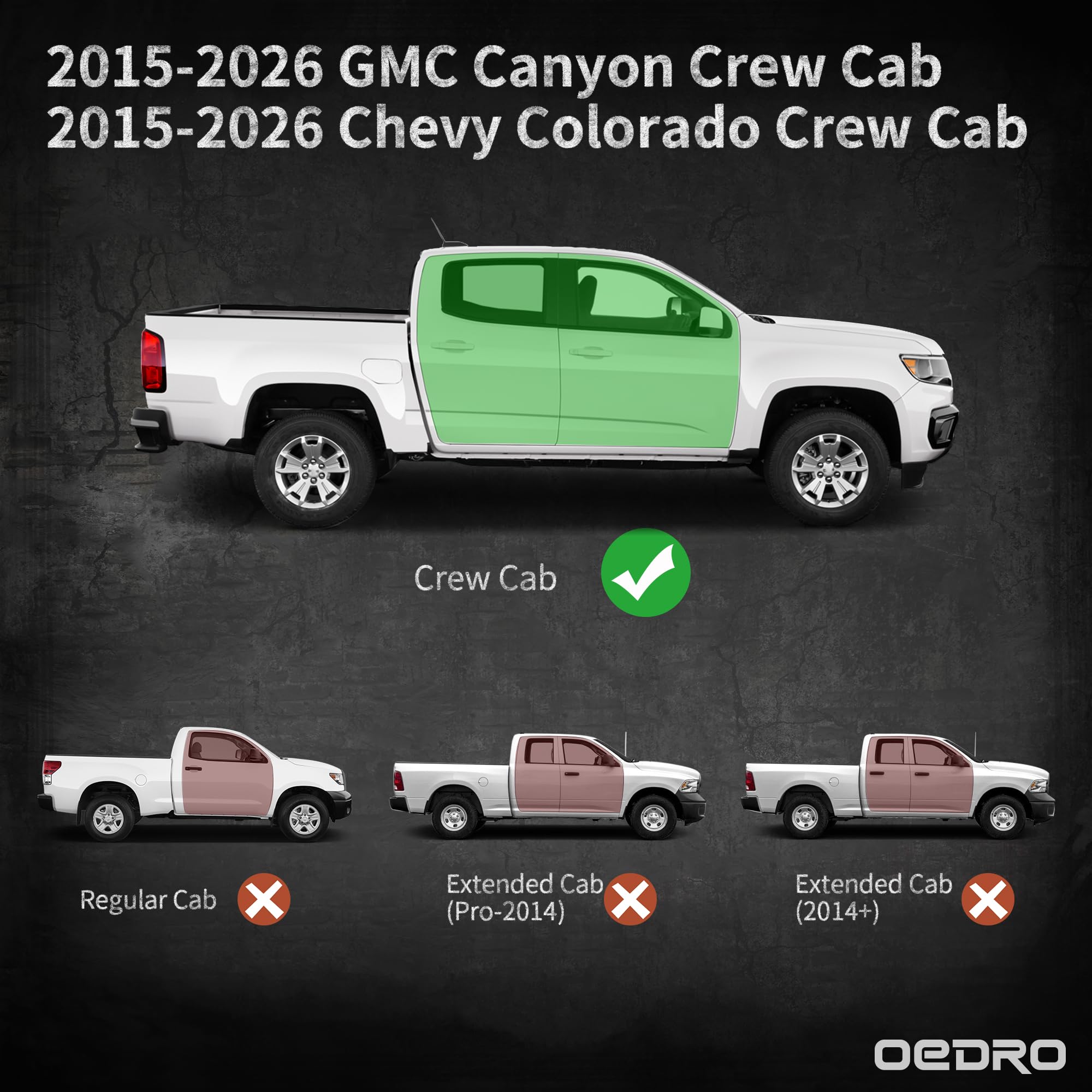 OEDRO Running Boards: Compatible with Chevy Colorado/GMC Canyon 2015-2026 Crew Cab, Side Steps Two-Stairs Bed Access Nerf Bar Rails