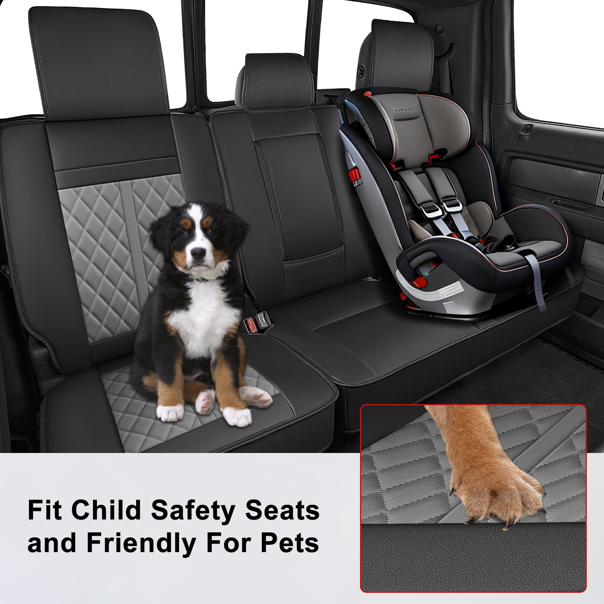 AOMSAZTO Seat Covers Fit for Ford F150 : 2009-2024 2025 2026 - F250/F350/F450 2017-2024 2025 2026 Truck Pick-up Front Car Seat Covers Faux Leather(Blackline, 2PCS Front)