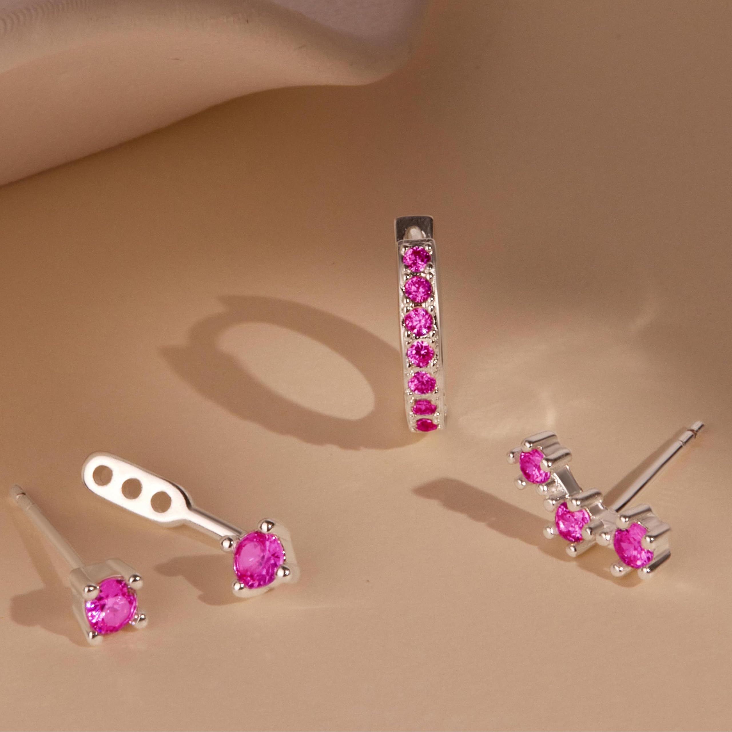 3 Pairs Dainty Small Earrings Set for Women Trendy, Birthstone Stud Huggie Hoop Jacket Stack for Cartilage Helix, Gold Plated Hypoallergenic Cute Women Fashion Accessories Western Jewelry Gifts