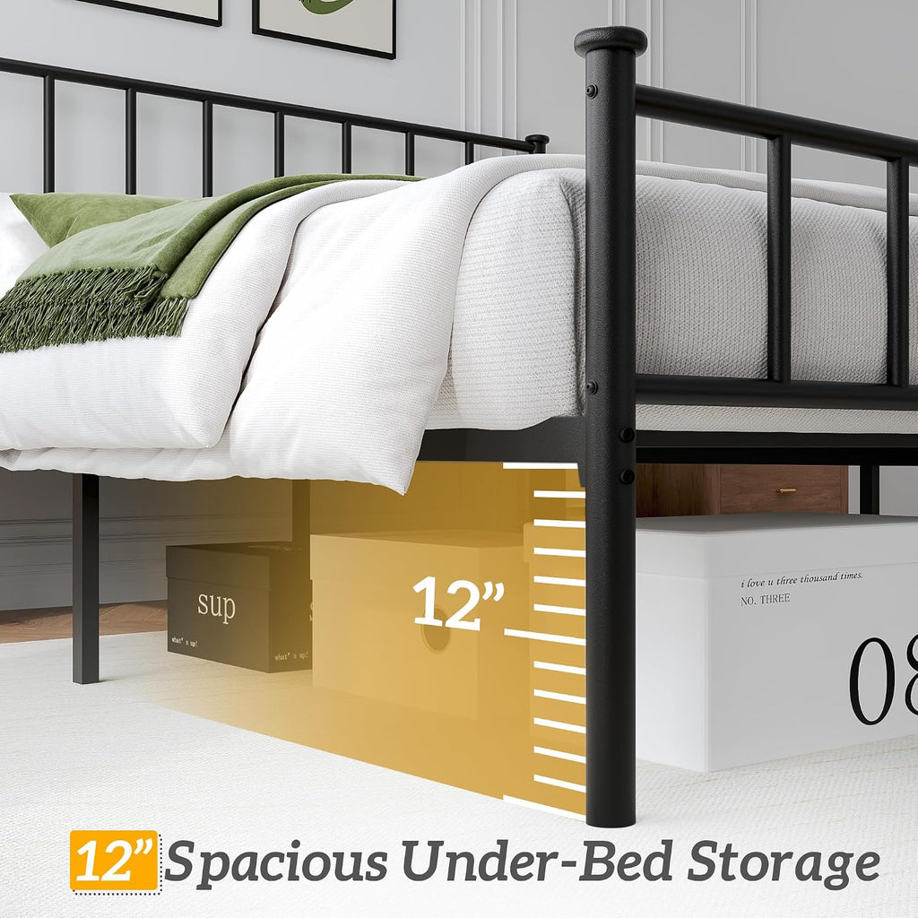 Fluest King Bed Frame with Headboard and Footboard, Metal Platform Bed Frame, All Metal Slats Support, Under Bed Storage, No Box Spring Needed, Noise-Free, Easy Assembly, Black