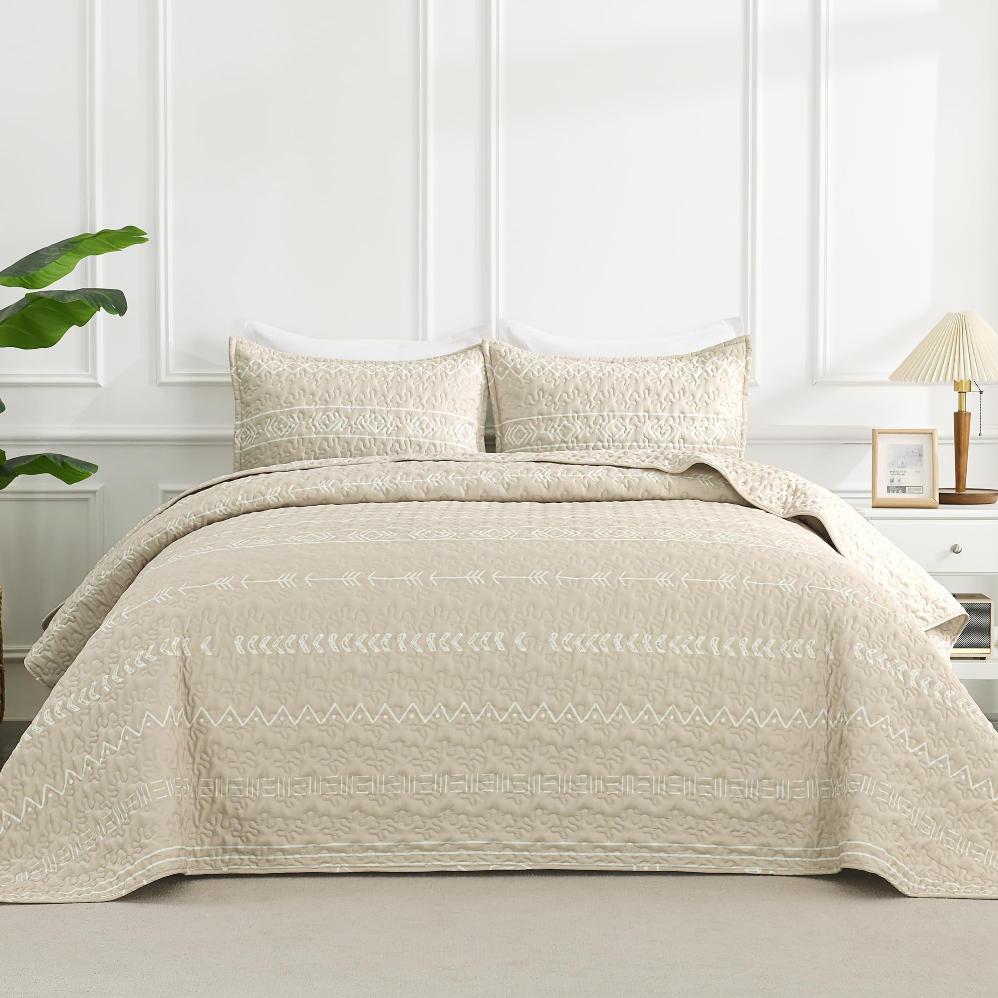 Andency Twin Quilt Set Grey, 2 Pieces Boho Lightweight Soft Striped Bedspread for All Season (68"x86"), Gray Printed Bohemian Polyester Reversible Coverlet Comoforter Sets