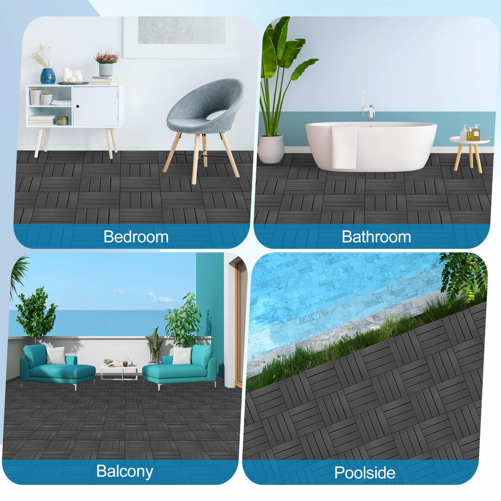 ToLanbbt Modular Interlocking Cushion 8P 11.8" x 11.8" Interlocking Rubber Floor Drain Holes Non-Slip Splicing Drainage Mats for Deck, Shower, Kitchen, Drain Pool, Sauna Bath, Indoor Outdoor (Black)