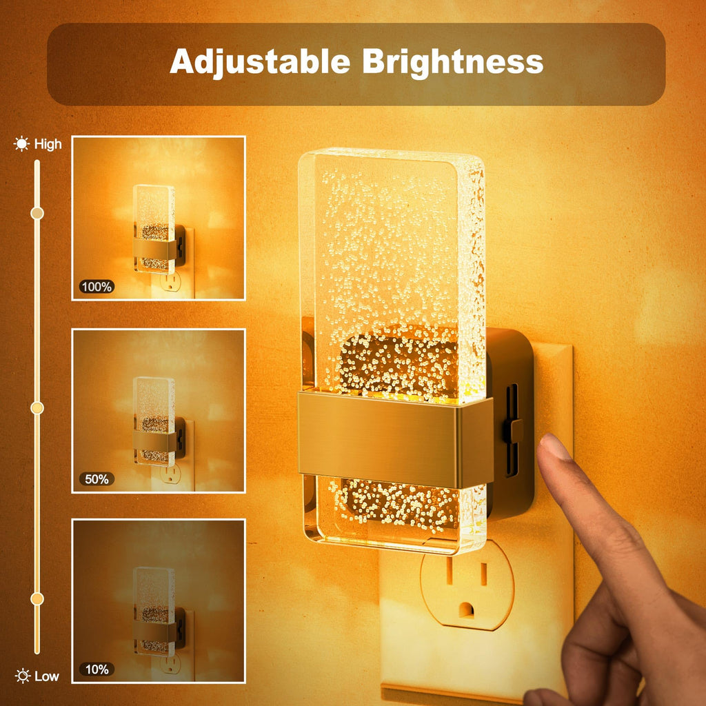 JandCase Night Lights Plug into Wall, Dusk to Dawn Sensor, 3000K Soft White LED, Acrylic Design, 0-100lm Adjustable Brightness, for Bedroom, Bathroom, Living Room, Hallway