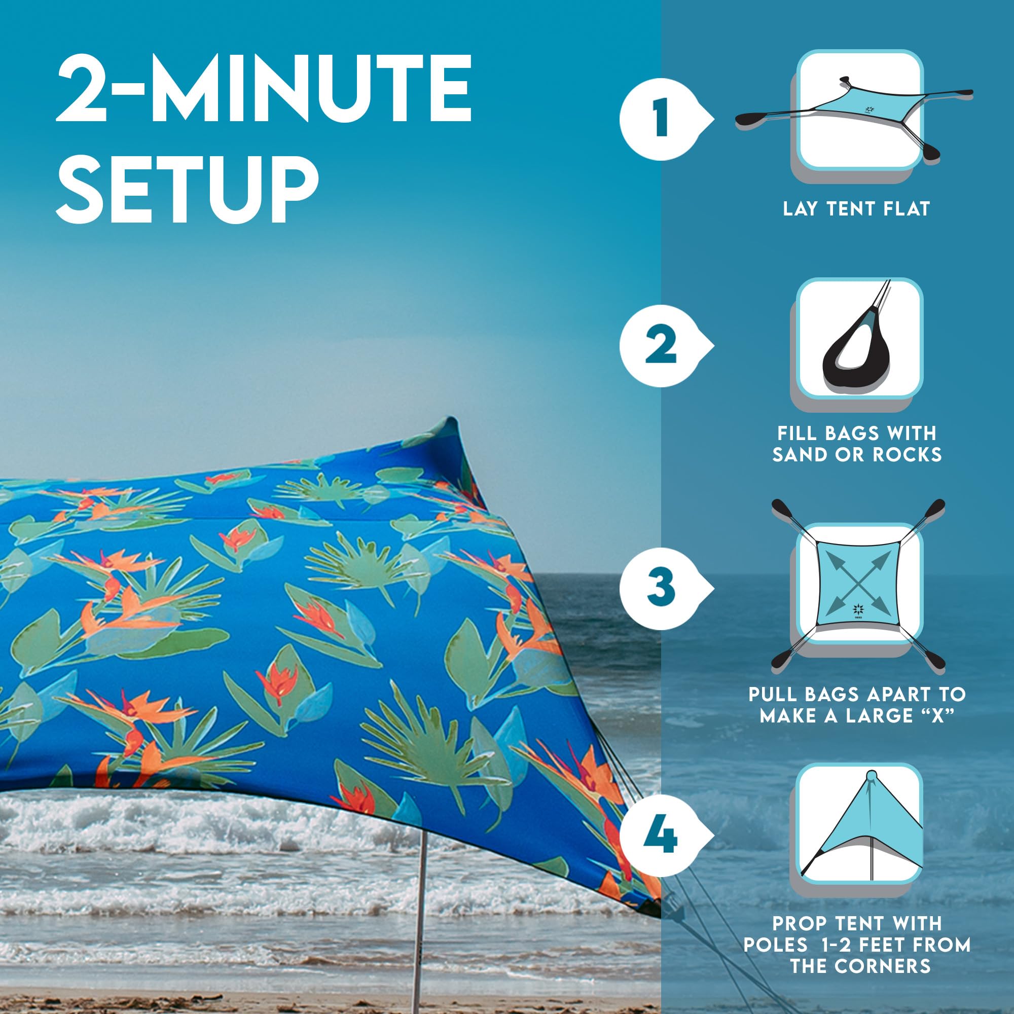 Neso Gigante Portable Beach Tent Sun Shelter - Lightweight Beach Shade Canopy - Easy Setup for Family Outings - Patented Reinforced Corners - UPF 50+ - 8ft Tall, 11 x 11ft - Save The Whales