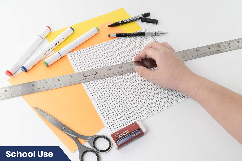 2 Pack Pacific Arc 12 Inch Stainless Steel Ruler with Inch/Metric Conversion Table