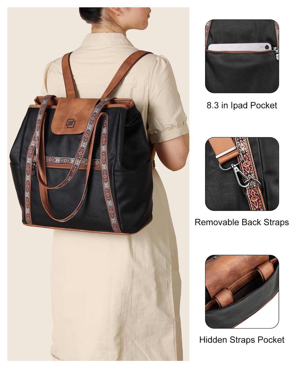 FADEON Large Laptop Tote Bag for Women Designer Leather Laptop Bag Fashion Travel Backpack Purse Shoulder Handbag