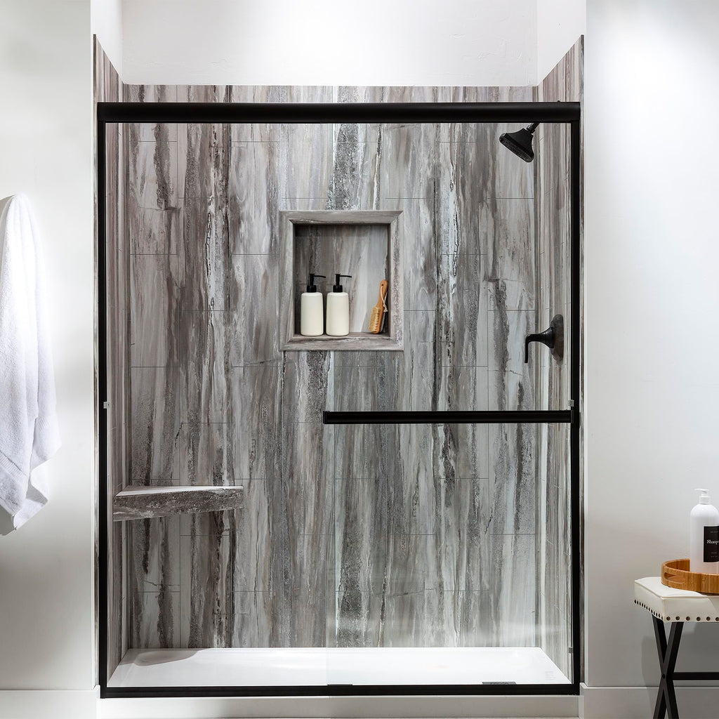 Palisade 17.5 in x 15.5 in Vinyl Shower Niche Ashen Slate | Waterproof Shower Insert