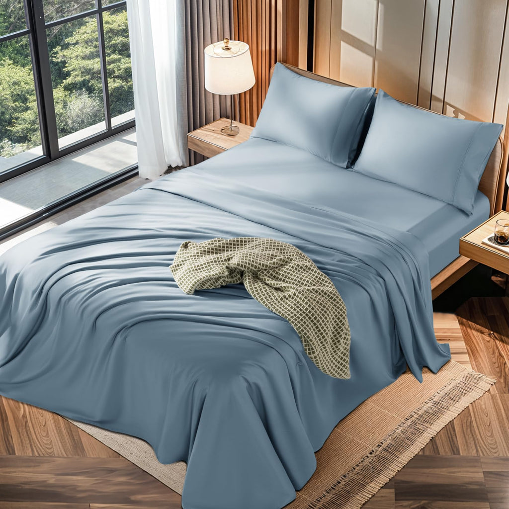 LBRO2M 100% Cotton 1200 Thread Count Full Size Sheets Set,16 inches Deep Pocket,Bed Sheet 4 Piece Sets (Black, Full)