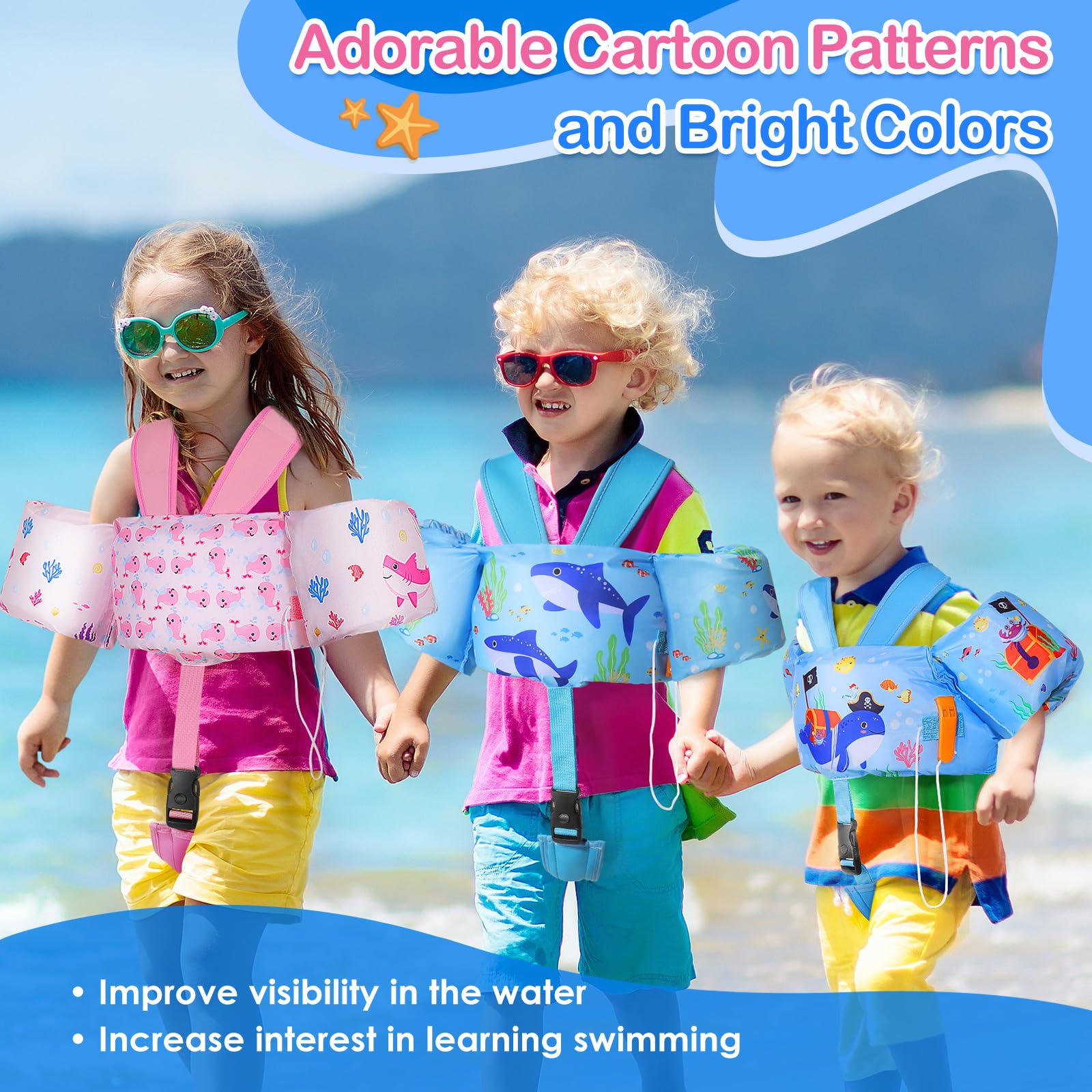 Moko Swim Arm Band for Kids 20-30-50 lbs, Cute Cartoon Toddler Swim Vest, Swimming Water Wings Pool Floaties Sleeve for Children Learn to Swim