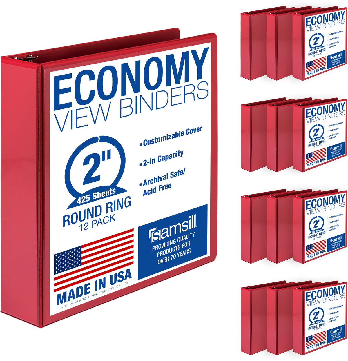 Samsill 1 Inch 3 Ring Binders, Economy Round Ring, Clear View Cover, 200 Sheet Capacity - for School, Home, Office - Blue, 4 Pack