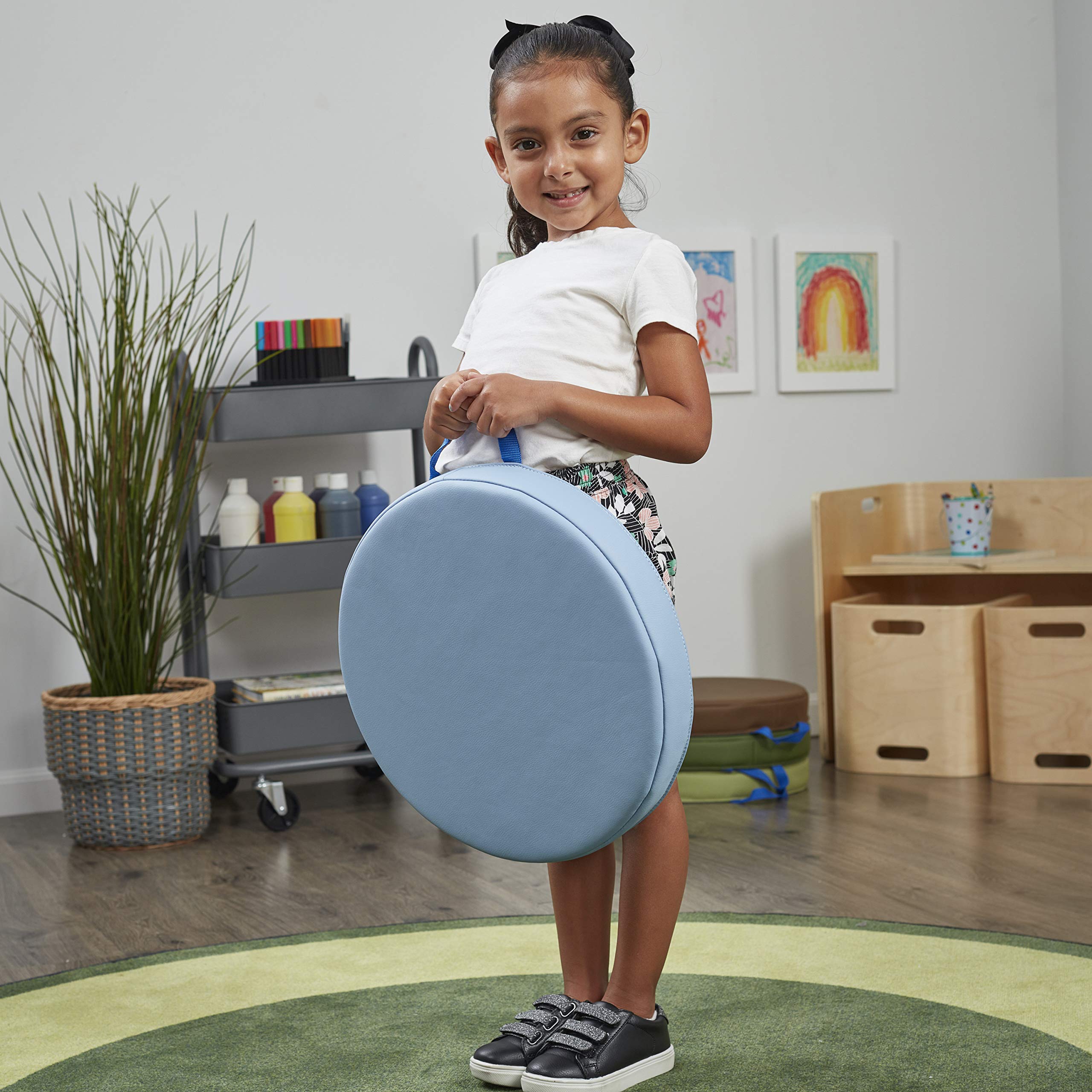 Factory Direct Partners SoftScape 15 inch Square Classroom Floor Cushions with Handles; Flexible Seating for Daycare, Preschool, Playroom; 2 inch Thick Deluxe Foam (6-Piece) - Assorted, 12228-AS