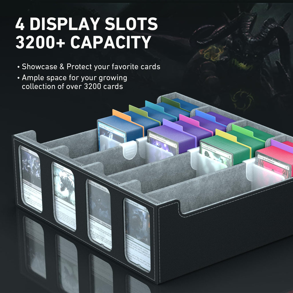 3-Row Trading Card Storage Box, Bulk Cards Case for 2400+ Mtg tcg Magic Playing Game Card Organizer, Commander Deck Box with 3 Supports & 24 Dividers