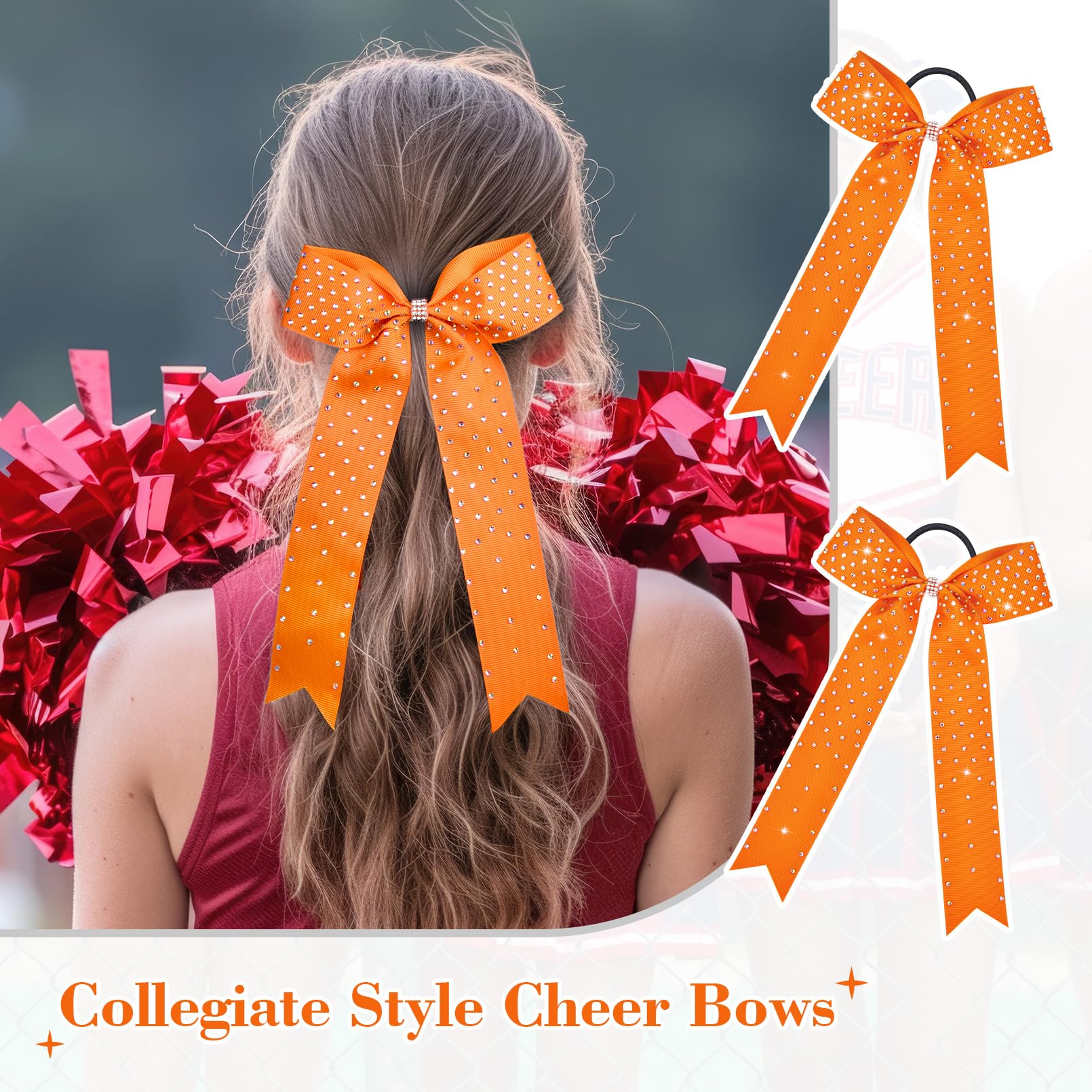 DEEKA 12 Count Collegiate Style Cheer Bows, Forest Green with Rhinestones, Handmade Bows for Girls Teens Cheerleader Sports