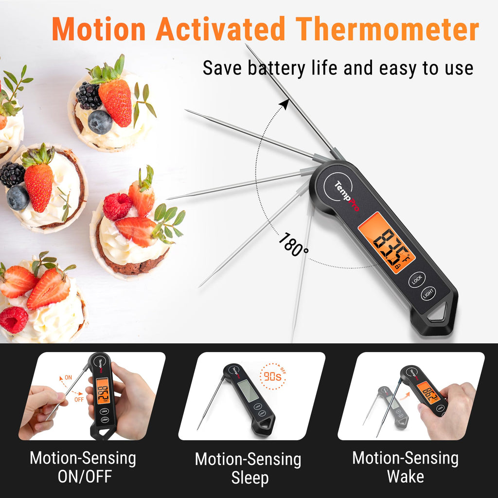TempPro TP19H Digital Meat Thermometer for Cooking, 1 Sec Instant Read Food Thermometer with Motion-Sensing Wake for BBQ Grill Oil Fry Candy for Fathers Day Gift for Dad Men (Previously ThermoPro)