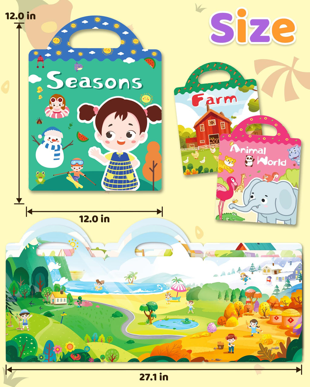 Benresive Reusable Sticker Book for Toddlers, Stickers for Kids, Travel Toys for Arts & Crafts Activities, Birthday Gift for Boys & Girls, Animals Dinosaurs Insects Themes