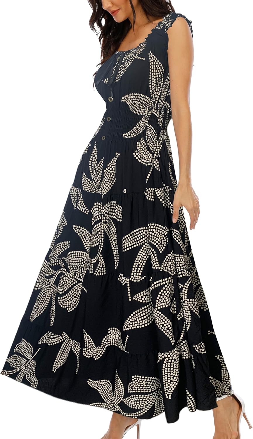 OSTOO Women's 2026 Summer Boho Floral Print Tiered Casual Flowy Long Maxi Dress