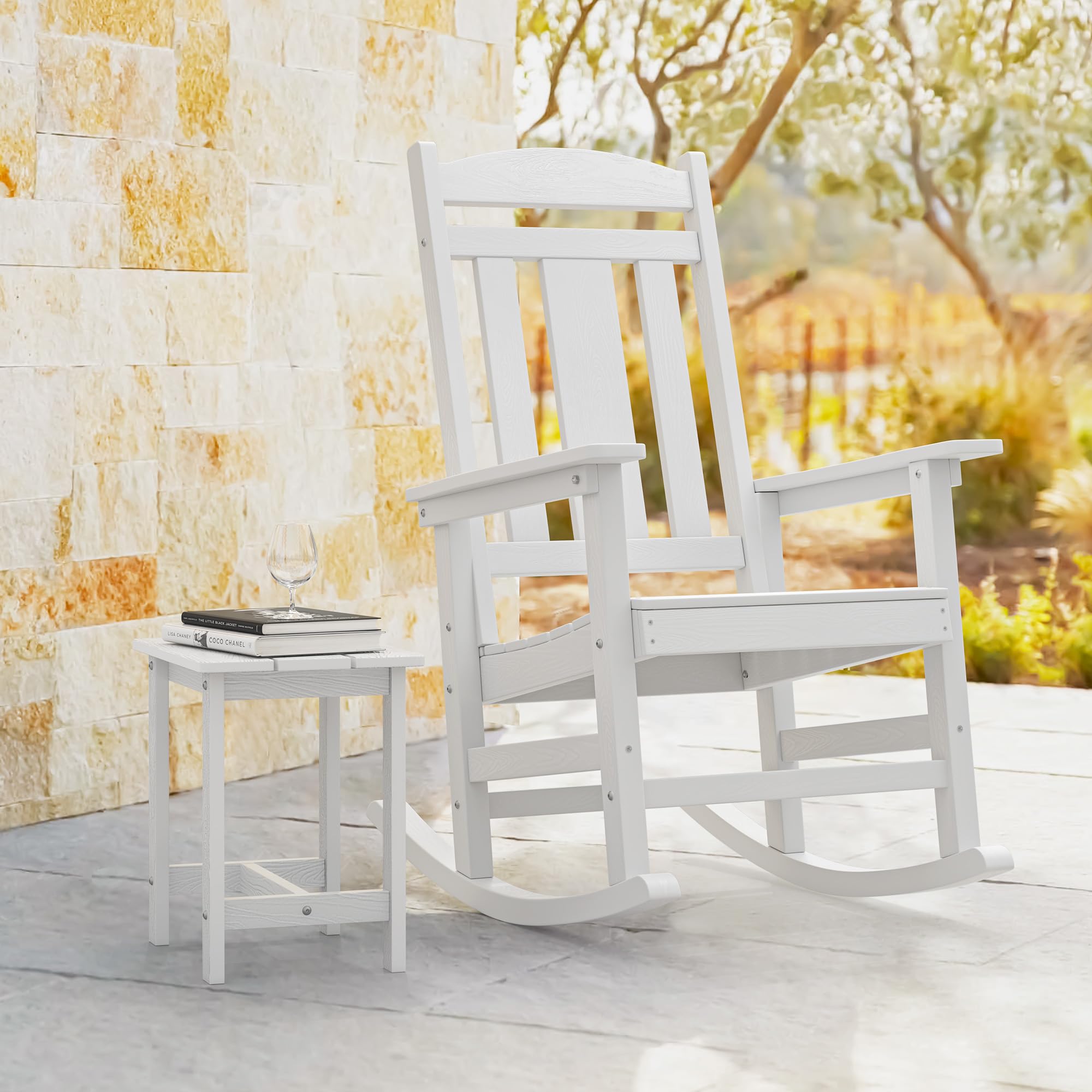 LUE BONA Rocking Chair Outdoor, Weather Resistant HDPS Plastic Rocker Chairs, 350lb Heavy Duty, Oversized Porch Rocker for Adult, High Back Smooth Rocking Chairs for Outdoor & Indoor, Aruba Blue