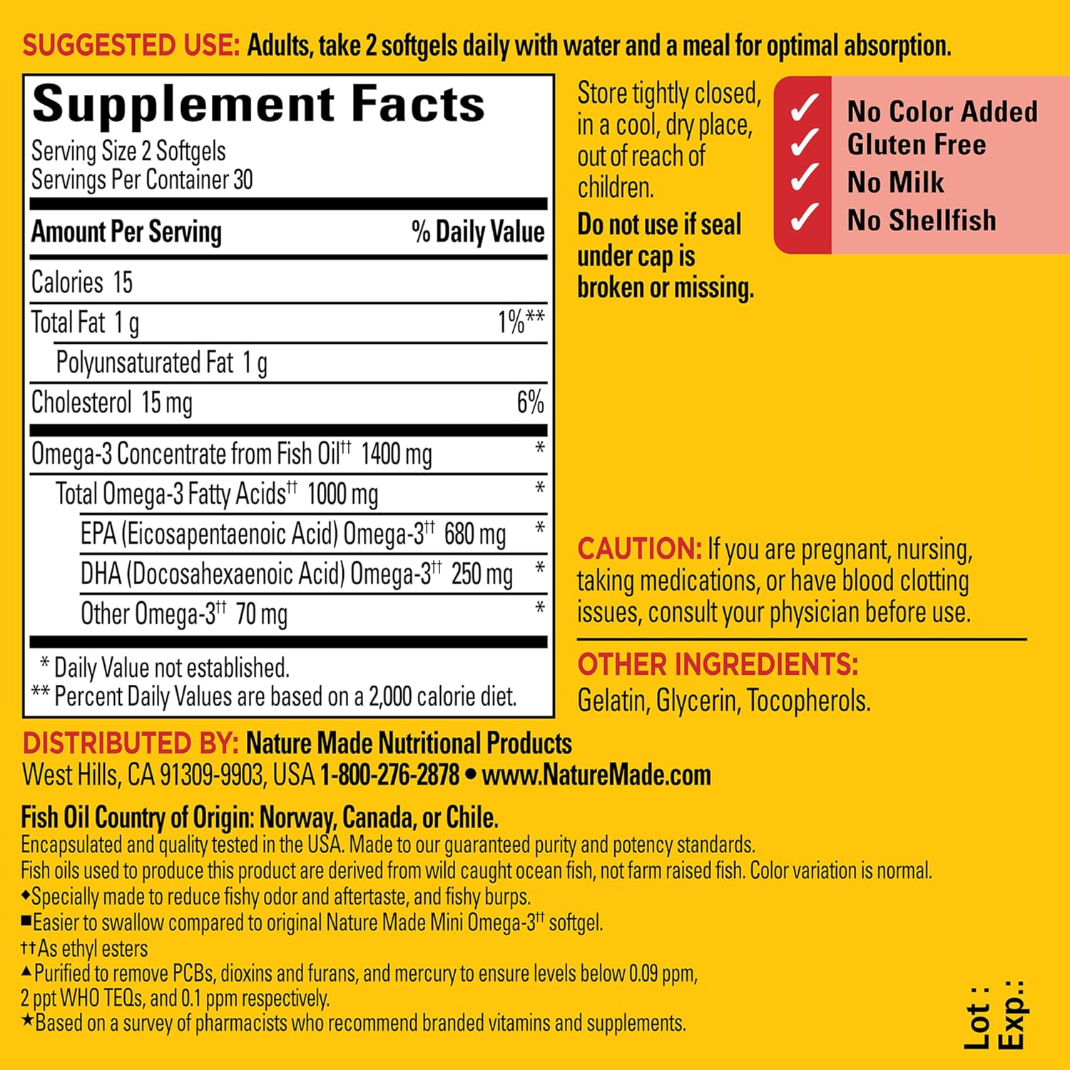 Nature Made Extra Strength Burp Less Fish Oil Omega 3 Supplements 1400 mg Minis, Omega 3 Fish Oil as Ethyl Esters for Healthy Heart Brain Eyes Support, 60 Softgels, 30 Day Supply