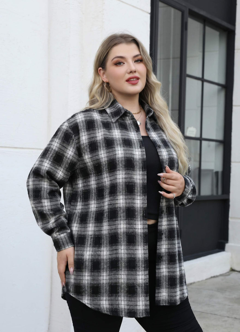 Zeagoo Womens Plus Size Flannel Shirts Plaid Shirts Long Sleeves Casual Button Down Collared Shacket Tops