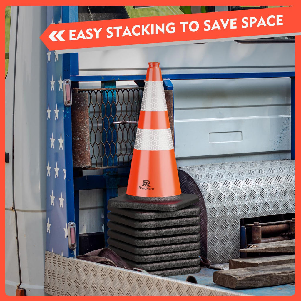 RoadHero 4 Pack Traffic Safety Cones 18 Inch with Black Weighted Base, Plastic PVC Cone, Orange Cones with Reflective Collar, Cones for Parking Lot, Construction Events, Road Safety