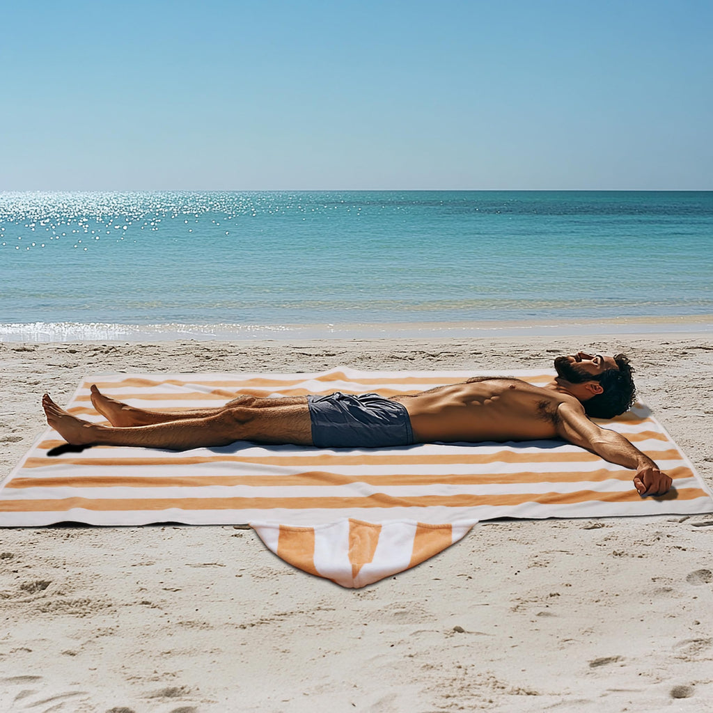 COTTON CRAFT Ombre Stripe Extra Wide Beach Towel for Two - 58x68 - Pure Cotton - Double Woven Jacquard Thick Plush Super Soft Luxurious Velour Pile - Pool Picnic Bath - 450 GSM - Blue