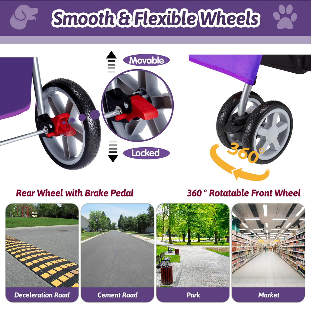 Pet Stroller, 4 Wheels Pet Strolling Cart for Medium/Small Dogs and Cats, Foldable Cat Jogger/Dog Stroller with Cup Holder, Storage Basket, Breathable Mesh, All-Season Pet Carrier, Black
