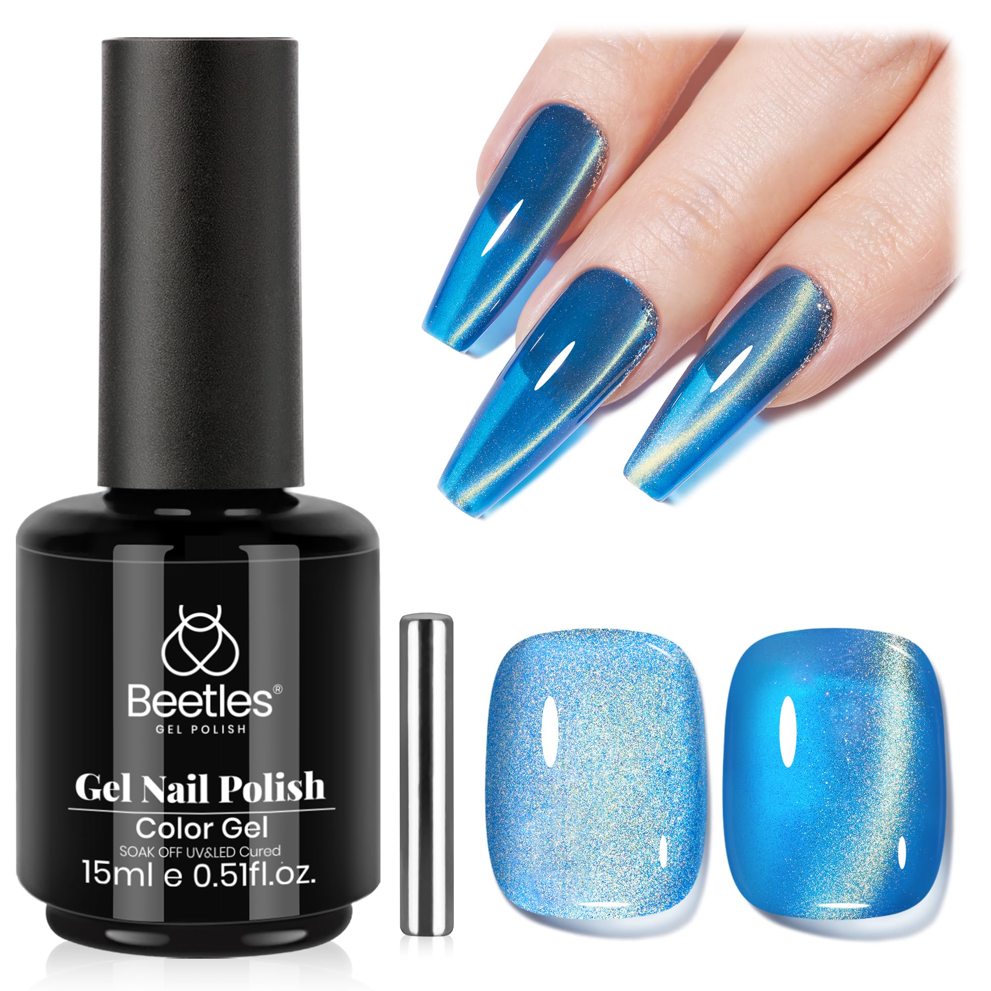 Beetles Star Cascade Silver Cat Eye Gel Nail Polish - 15ML Christmas Silver Glitter Cat Eye Gel Polish with Magnet Soak Off UV Velvet Nail Polish Salon DIY Manicure Winter Gift for Women