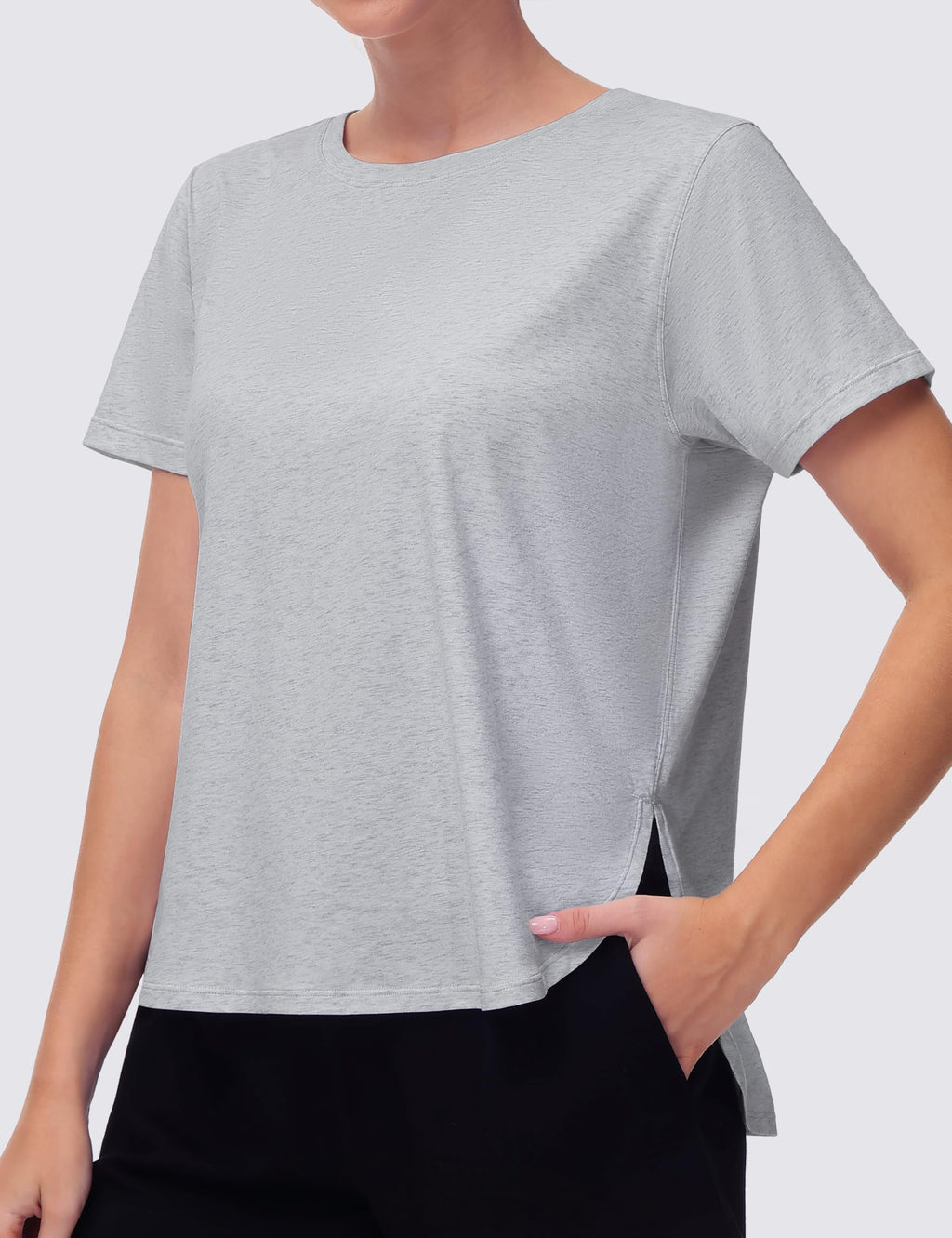 THE GYM PEOPLE Women's Workout T-Shirts Loose Fit Short Sleeve Cotton Running Basic Tee Tops with Split Hem