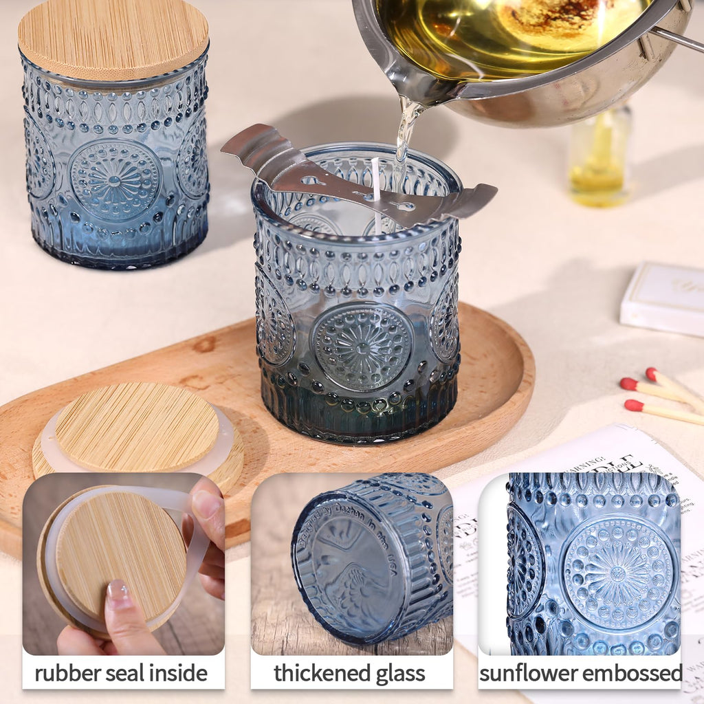 DARJEN 10 Pack Amber Candle Jars for Making Candles- 7.5 OZ Empty Glass Candle Making Jars with Bamboo Lids and Labels, Candle Making Supplies Candle Containers for Home DIY